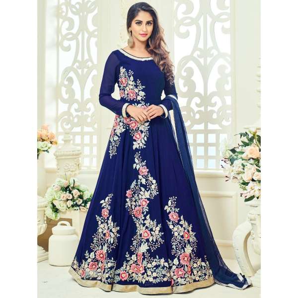 Blue Floral Party Long Dress Anarkali Suit