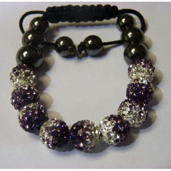 NEW STUNNING PURPLE AND WHITE TWO TONED CRYSTAL BALL BRACELET