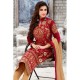 Red & Gold Embroidered Velvet Straight Suit