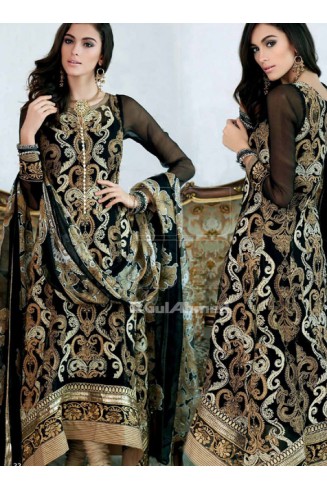 ZCT 138 GUL AHMAD BLACK COLOUR EMBROIDERED CHIFFON SUIT