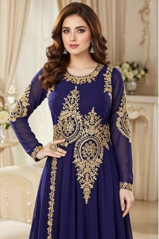 NAVY BLUE HEAVY EMBROIDERED FLOOR LENGTH ANARKALI DRESS