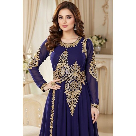 NAVY BLUE HEAVY EMBROIDERED FLOOR LENGTH ANARKALI DRESS