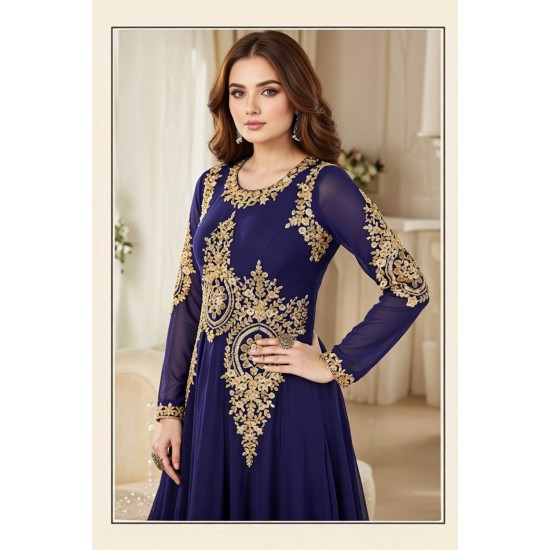 NAVY BLUE HEAVY EMBROIDERED FLOOR LENGTH ANARKALI DRESS
