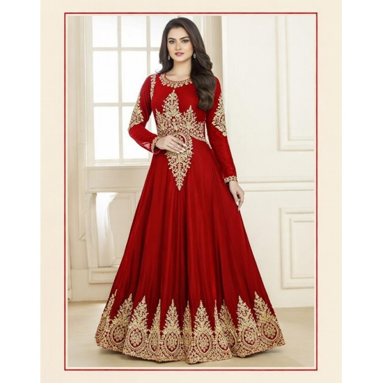 RED HEAVY EMBROIDERED FLOOR LENGTH ANARKALI DRESS