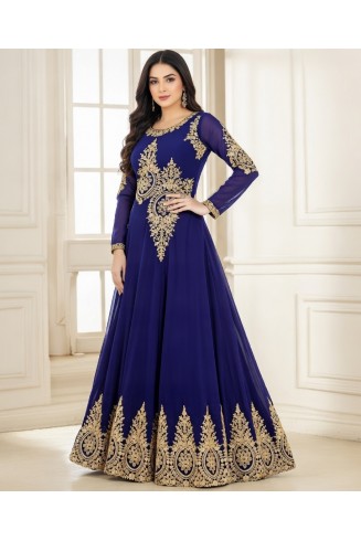 NAVY BLUE HEAVY EMBROIDERED FLOOR LENGTH ANARKALI DRESS