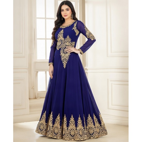 NAVY BLUE HEAVY EMBROIDERED FLOOR LENGTH ANARKALI DRESS
