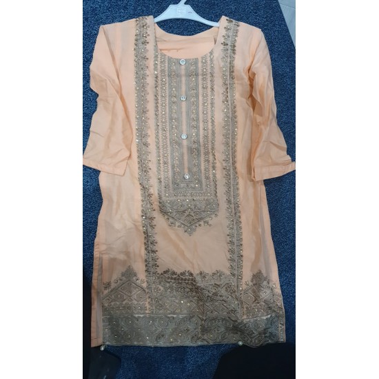 Orange Embroidered Cotton Girls Salwar Suit