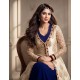 Elegant Cream Embellished Jacket Dress Over Royal Blue Velvet Gown
