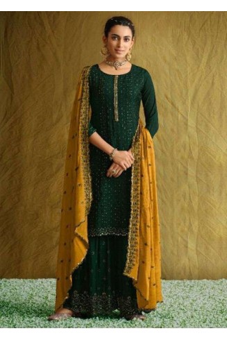 Green Mehndi Mayoun Gharara Style Suit