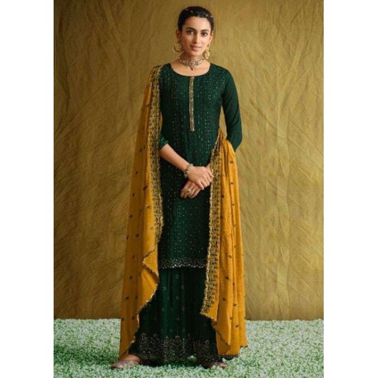 Green Mehndi Mayoun Gharara Style Suit