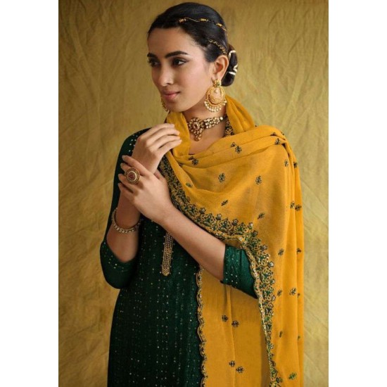 Green Mehndi Mayoun Gharara Style Suit