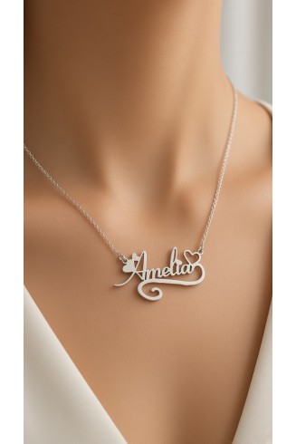 Amelia Personalized Silver Stainless Steel Name Necklace