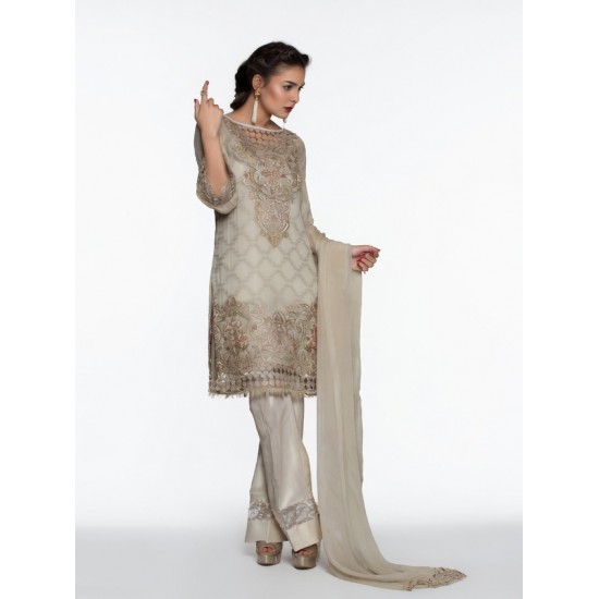 56006 GREY EMBROIDERED GEORGETTE PAKISTANI DESIGNER STYLE SUIT 