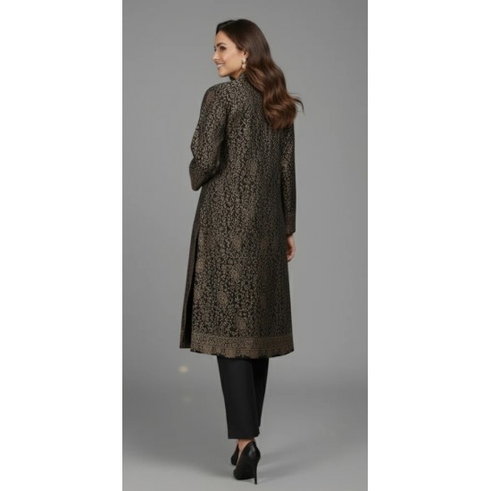 Black Pashmina Style Winter Suit Premium Woven Heritage Jacket Co-ord Set 