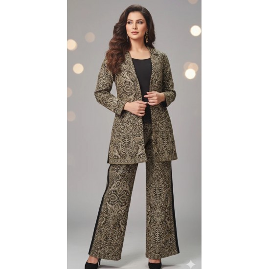Ebony Black Pashmina Woven Paisley Co-ord Set