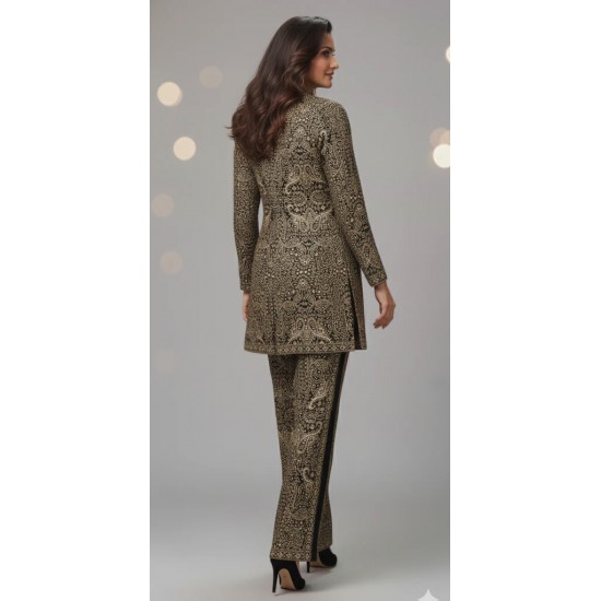 Ebony Black Pashmina Woven Paisley Co-ord Set