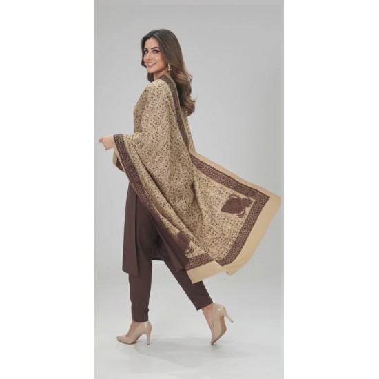 Chocolate Brown Winter Rayon Co-ord Suit with Printed Pashmina Shawl