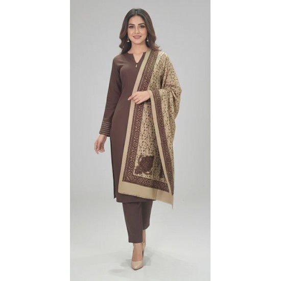 Chocolate Brown Winter Rayon Co-ord Suit with Printed Pashmina Shawl