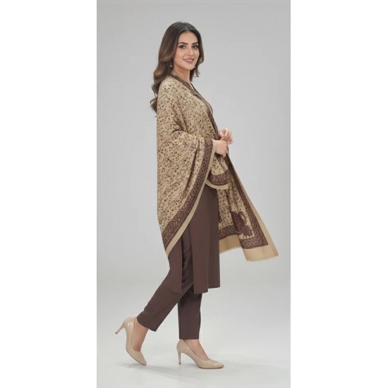 Chocolate Brown Winter Rayon Co-ord Suit with Printed Pashmina Shawl