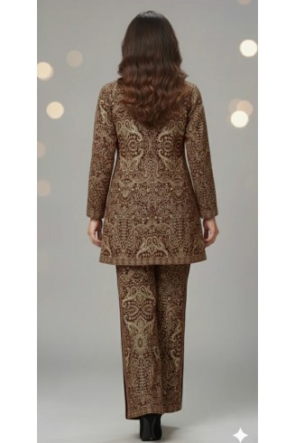 Rusty Red Premium Pashmina Woven Paisley Co-ord Set