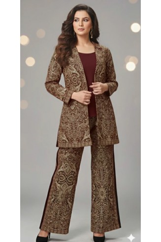 Rusty Red Premium Pashmina Woven Paisley Co-ord Set