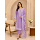 Lavender 3 Piece Suit with Thread Embroidery, Trouser & Linen Slub Printed Dupatta