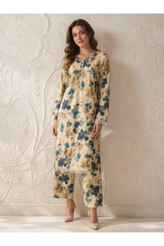 Teal Floral Printed Linen Readymade Co-Ord Set