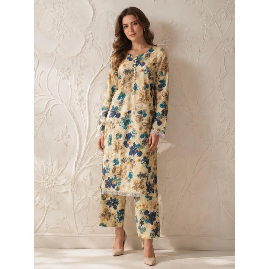 Teal Floral Printed Linen Readymade Co-Ord Set
