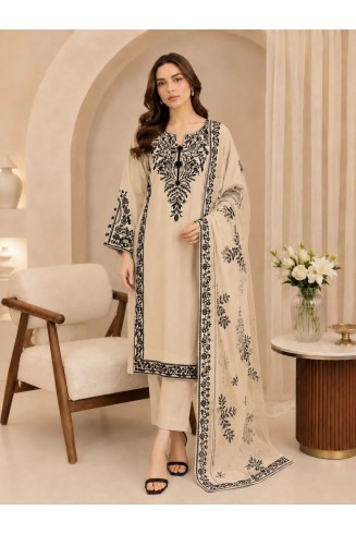 Warm Beige Viscose Pakistani Salwar Kameez Suit