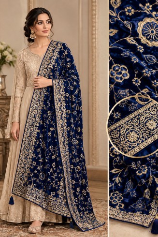 Blue Embroidered Winter Shawl