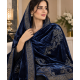 Blue Velvet Shawl with Gold Stud Diamond Embellishment