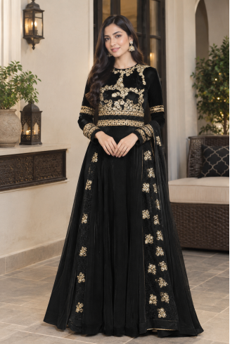 BLACK WEDDING WEAR LEHENGA GOWN MANUFACTURED BY ASIAN COUTURE
