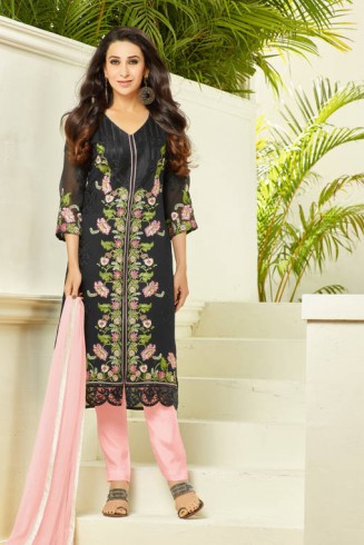 Black Pink Embroidered Suit Indian Designer Salwar Kameez
