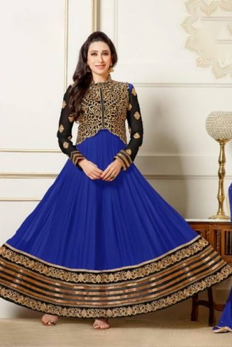Blue and Gold Long Dress Anarkali Suit