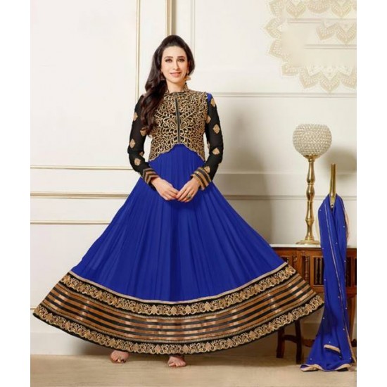 Blue and Gold Long Dress Anarkali Suit