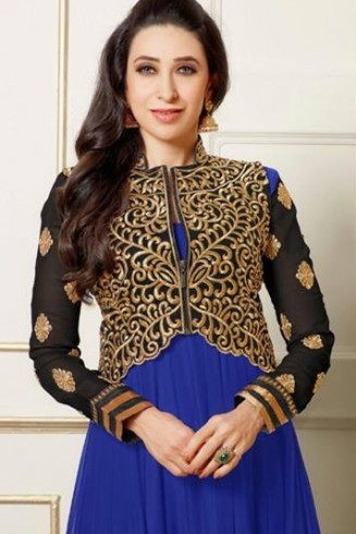 Blue and Gold Long Dress Anarkali Suit