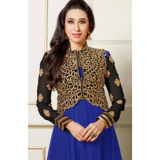 Blue and Gold Long Dress Anarkali Suit