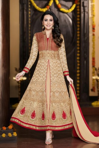 Beige Front Slit Party Wear Anarkali Suit