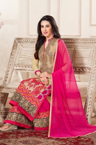 Beige Pink Embroidered Dress Indian Designer Suit 