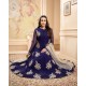Blue Gold Embroidered Long Dress Party Wear