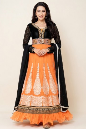 Black Orange Georgette Embroidered Anarkali Suit