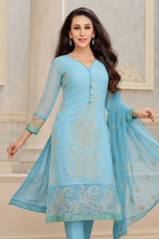 Blue Embroidered Indian Suit