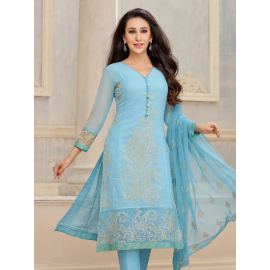 Blue Embroidered Indian Suit