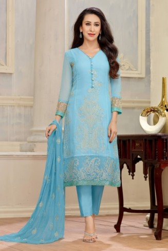 Blue Embroidered Indian Suit