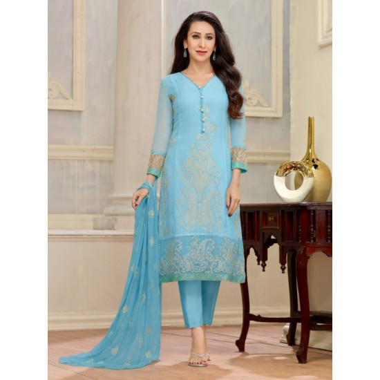 Blue Embroidered Indian Suit