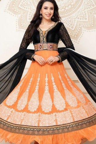 Black Orange Georgette Embroidered Anarkali Suit
