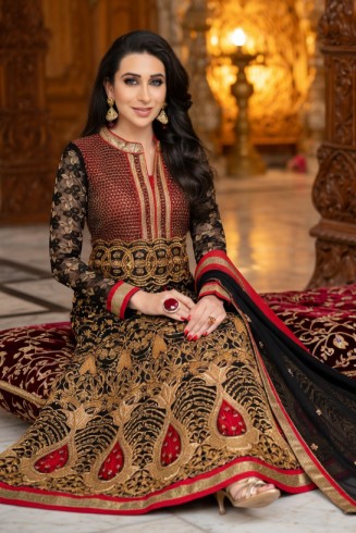 Black & Maroon Embroidered Indian Party Wear Anarkali Suit