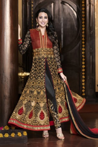 Black & Maroon Embroidered Indian Party Wear Anarkali Suit