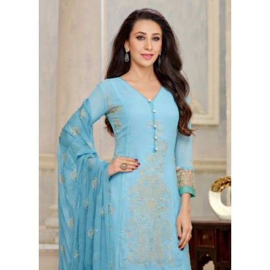 Blue Embroidered Indian Suit