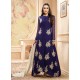 Blue Gold Embroidered Long Dress Party Wear